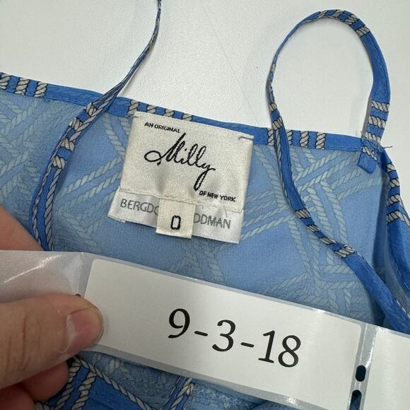 Milly Bergdorf Goodman Tank Top Womens 0 Blue Diamond Print Silk Vintage - Picture 3 of 8